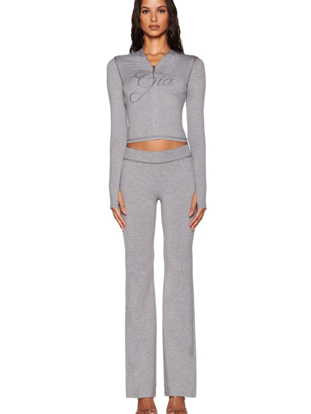 I.AM.GIA Grey Ribbed Wide Leg Knit Pants